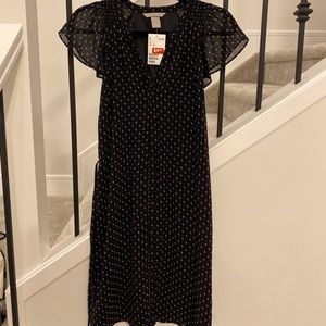 H&M White and Black Patterned Slip Dress With Waist Tie